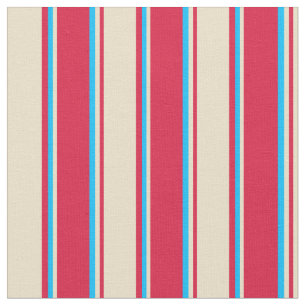 Crimson, Tan, and Deep Sky Blue Coloured Lines Fabric