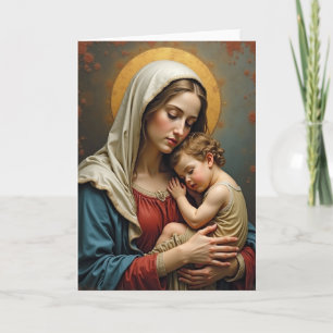 Crimson Teal Mother Child Art Card