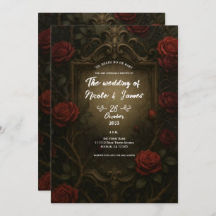 Crimson Thorn Red Roses Gothic Baroque Wedding Invitation