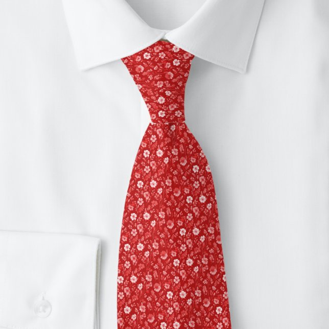Crimson Tiny Flowers Tie (Creator Uploaded)