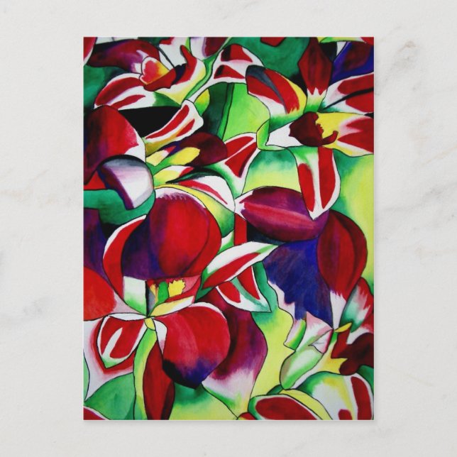 Crimson tropical Singapore Orchids flower art Postcard (Front)