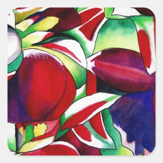 Crimson tropical Singapore Orchids flower art Square Sticker (Front)