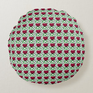 Crimson Tulip Floral Pattern | Elegant Red Round Cushion