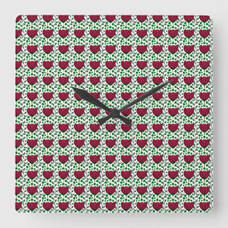 Crimson Tulip Floral Pattern | Elegant Red Square Wall Clock