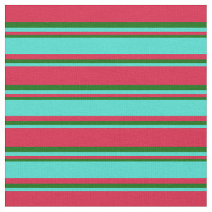 Crimson, Turquoise, and Dark Green Stripes Fabric