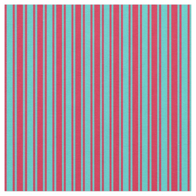 Crimson & Turquoise Coloured Striped Pattern Fabric (Close Up)