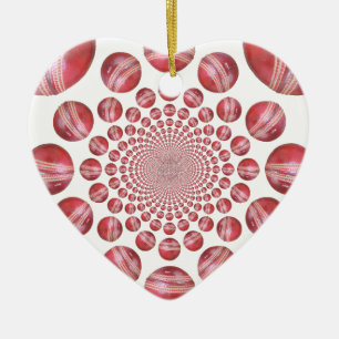 Crimson Vortex: Beautiful Red Cricket Ball Art Ceramic Tree Decoration