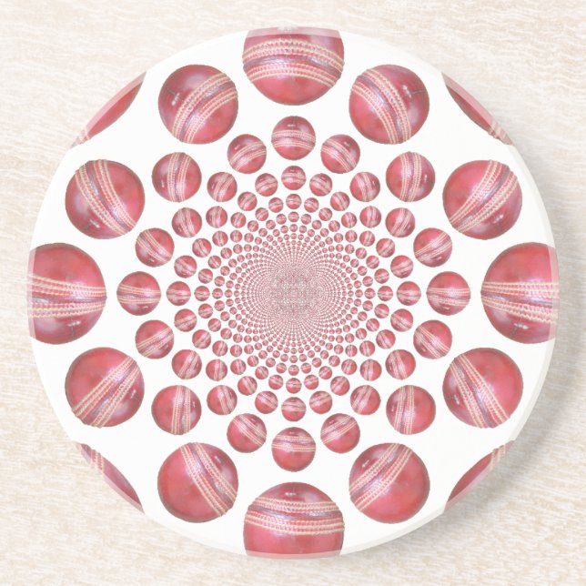 Crimson Vortex: Beautiful Red Cricket Ball Art Coaster (Front)