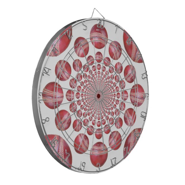 Crimson Vortex: Beautiful Red Cricket Ball Art Dartboard (Front Left)