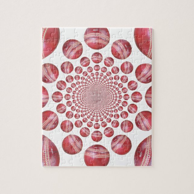 Crimson Vortex: Beautiful Red Cricket Ball Art Jigsaw Puzzle (Vertical)