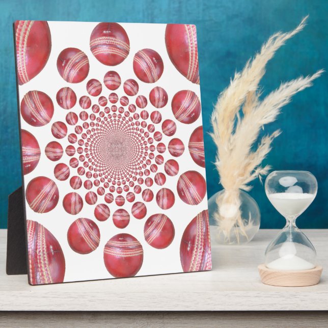 Crimson Vortex: Beautiful Red Cricket Ball Art Plaque (Side)