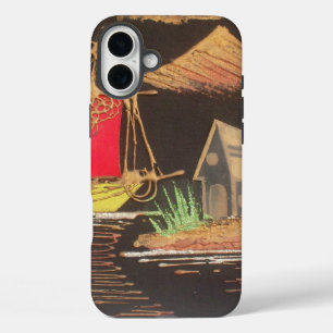 Crimson Voyage Red Sailboat Landscape Oil Painti iPhone 16 Plus Case