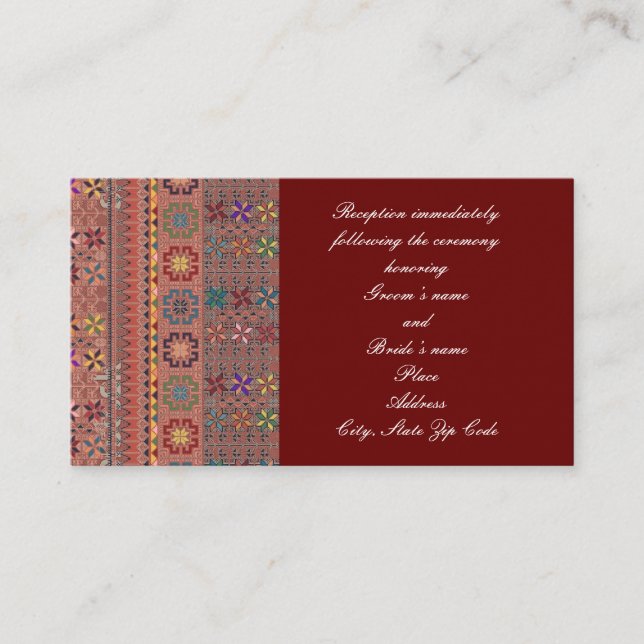 Crimson w/Colour Tatreez Wedding Enclosure Card (Front)