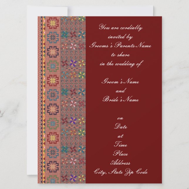 Crimson w/Colour Tatreez Wedding Invitation (Front)