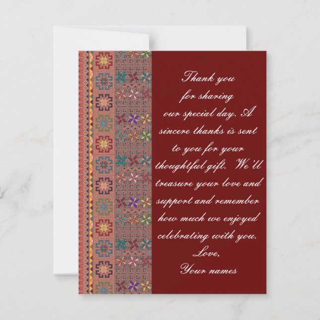 Crimson w/Colour Tatreez Wedding Thank You Card (Front)