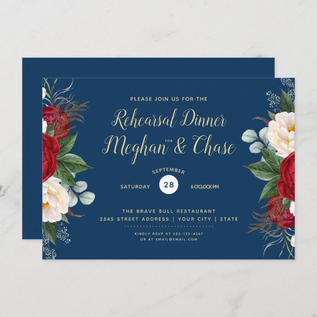 Crimson Watercolor Peony Floral Invitation (Front/Back)