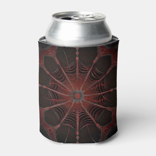 Crimson Web: Fractal Dance with the Redback Spider Can Cooler (Can Front)