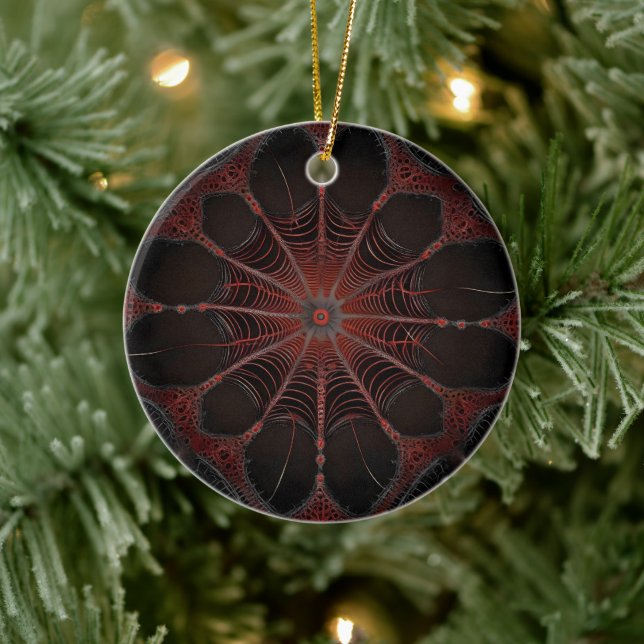 Crimson Web: Fractal Dance with the Redback Spider Ceramic Tree Decoration (Tree)
