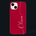 Crimson White Elegant Calligraphy Script Name Case-Mate iPhone 14 Case<br><div class="desc">Crimson Elegant White Calligraphy Script Custom Personalised Name iPhone 14 Smart Phone Cases features a modern and trendy simple and stylish design with your personalised name in elegant hand written calligraphy script typography on a crimson background. Designed by ©Evco Studio www.zazzle.com/store/evcostudio</div>
