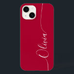 Crimson White Elegant Calligraphy Script Name Case-Mate iPhone 14 Case<br><div class="desc">Crimson Elegant White Calligraphy Script Custom Personalised Name iPhone 14 Smart Phone Cases features a modern and trendy simple and stylish design with your personalised name in elegant hand written calligraphy script typography on a crimson background. Designed by ©Evco Studio www.zazzle.com/store/evcostudio</div>