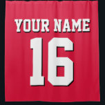 Crimson White Sports Jersey Team Jersey Shower Curtain<br><div class="desc">Preppy Solid Colour Team Jersey / Sports Jersey / Football Jersey / Rugby Jersey with Custom Name Customise this with your own name or team name and a number. You can change the size, colour and placement of the text if you need to make changes, change the colour of or...</div>
