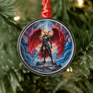 Crimson Wing – Fallen Angel Warrior. Metal Tree Decoration