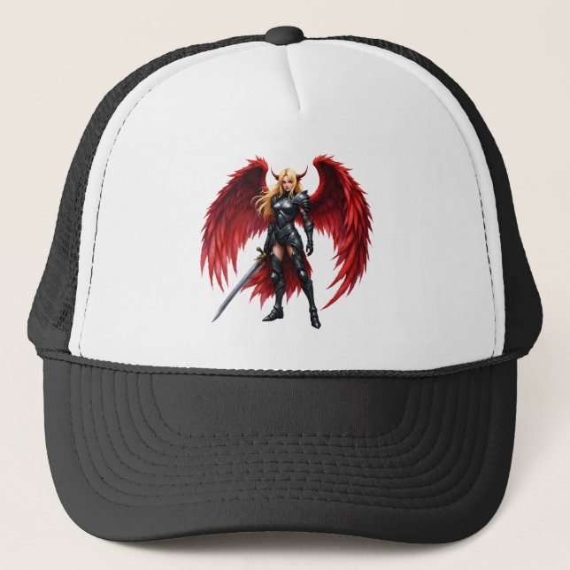 Crimson Wing – Fallen Angel Warrior.  Trucker Hat (Front)