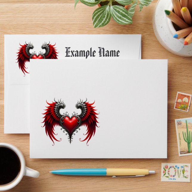 Crimson Winged Heart  Gothic Romance Elegant .  Envelope (Desk)