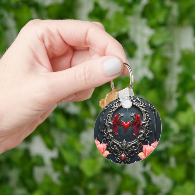 Crimson Winged Heart  Gothic Romance Elegant .  Key Ring (Hand)