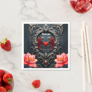 Crimson Winged Heart Gothic Romance Elegant . Napkin