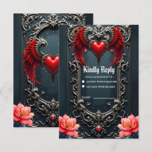 Crimson Winged Heart Gothic Romance Elegant . RSVP Card