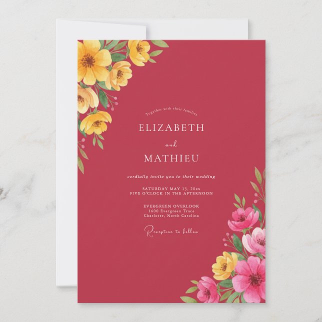 Crimson Yellow Petal Wedding Invitation (Front)