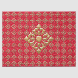 Crinkled Red and Gold Diamonds Tissue Paper
