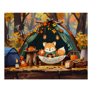 Crisp Air Cosy Memories Autumn Leaves Camping Cute Poster