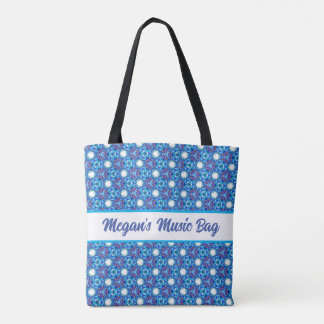 Crisp blue kaleidoscope pattern. top quality tote