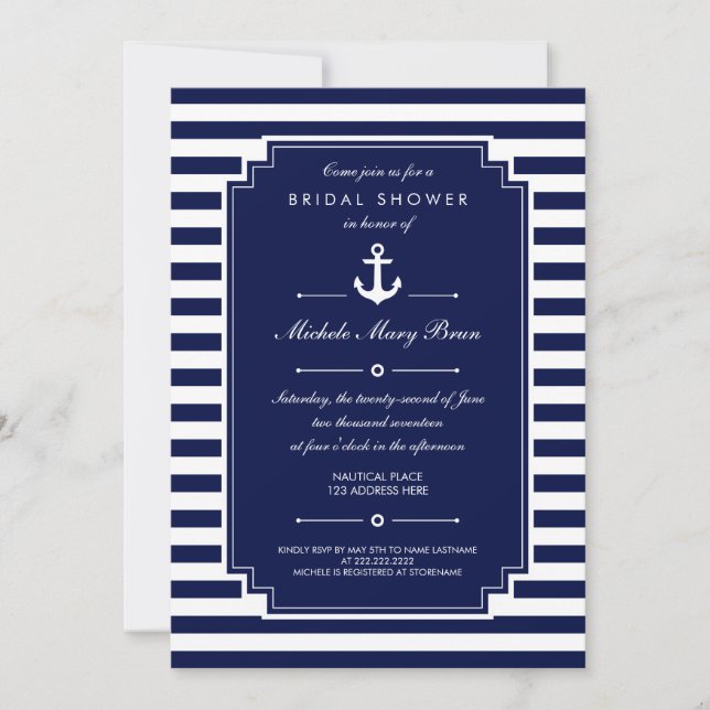Crisp Blue White Nautical Bridal Shower Invitation (Front)