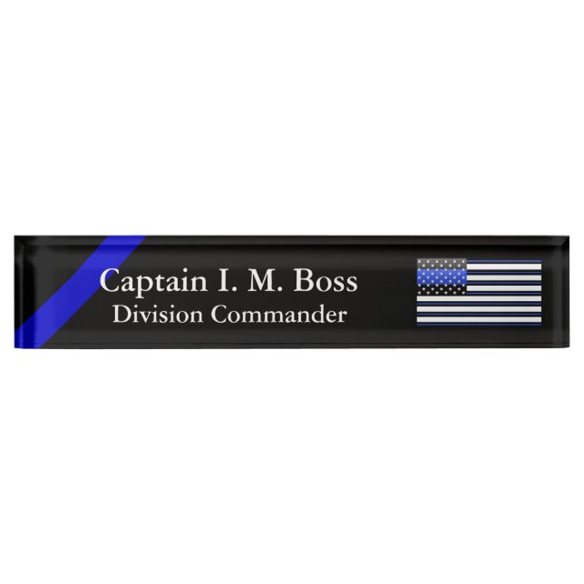 Crisp Clean Thin Blue Line Flag Nameplate (Front)