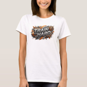 Crisp Pink TRAIN HARD Artistic Motif T-Shirt