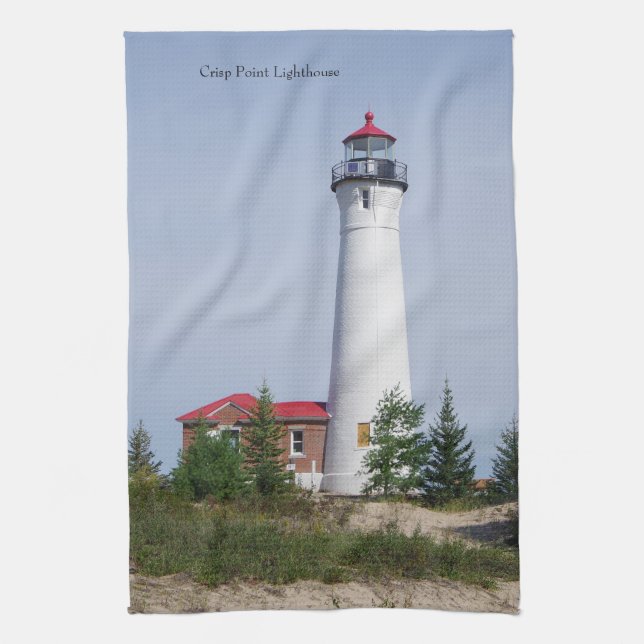Crisp Point Lighthouse & building kitchen towel (Vertical)