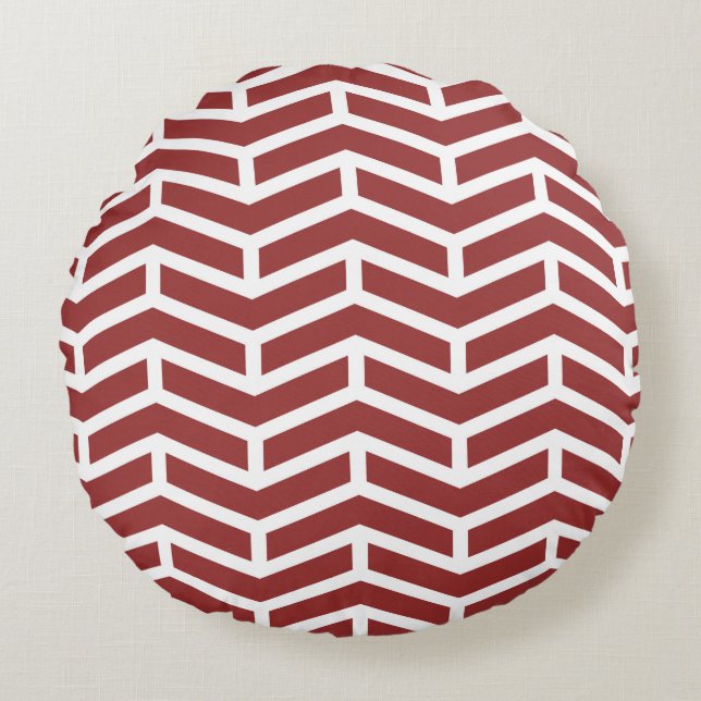 Crisp Sharp Opposing Arrows Chevron Red White Round Cushion (Front)