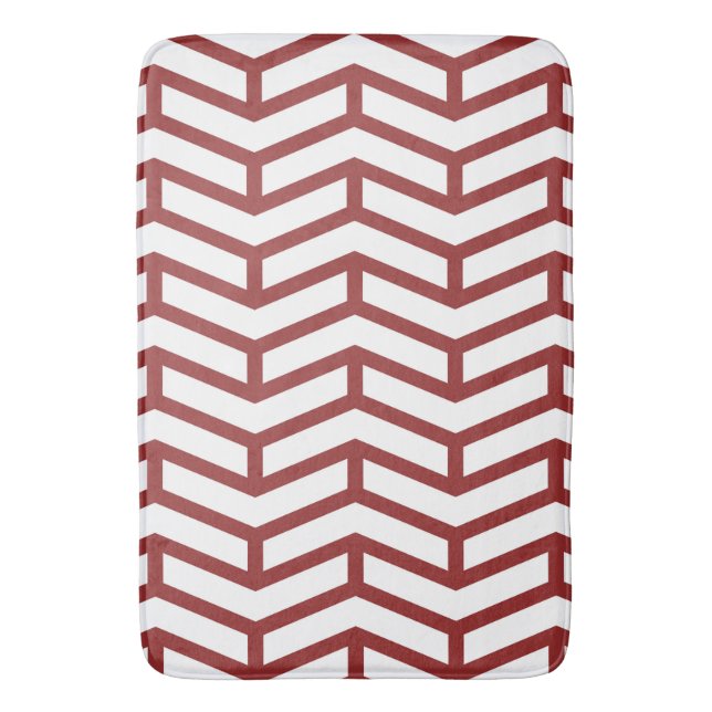 Crisp Sharp Opposing Arrows Chevron White Red Bath Mat (Front Vertical)