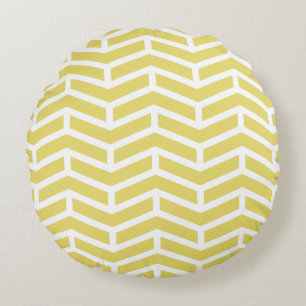 Crisp Sharp Opposing Arrows Chevron Yellow White Round Cushion