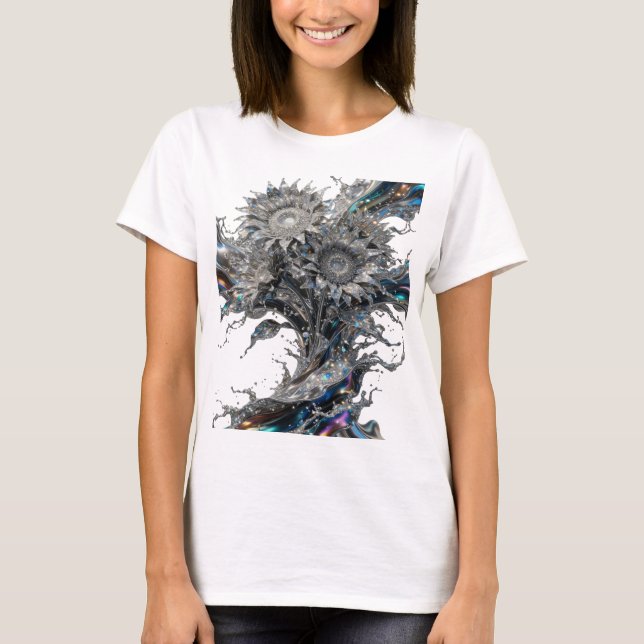 Crisp Silver ABSTRACT ART Statement Tee (Front)