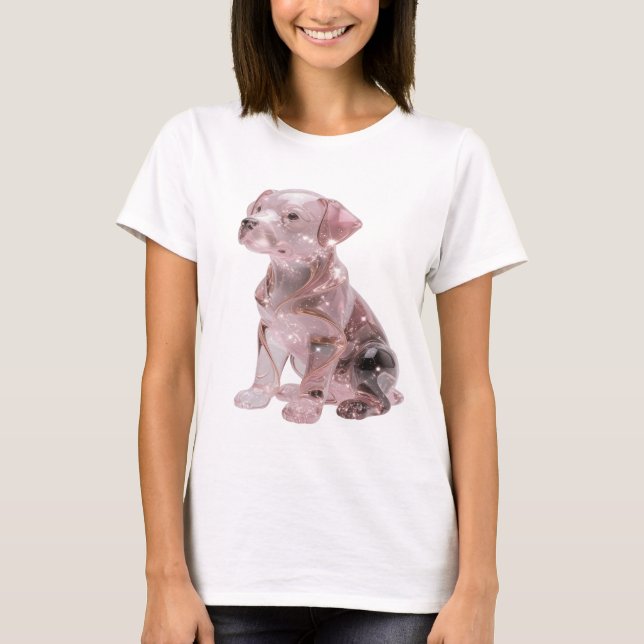 Crisp Silver GLASSY PUPPY Statement Design T-Shirt (Front)
