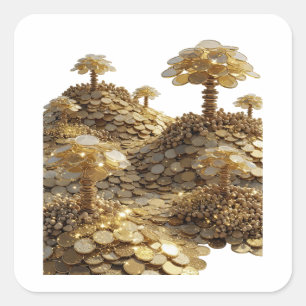 Crisp Silver GOLDEN COIN FOREST Square Sticker