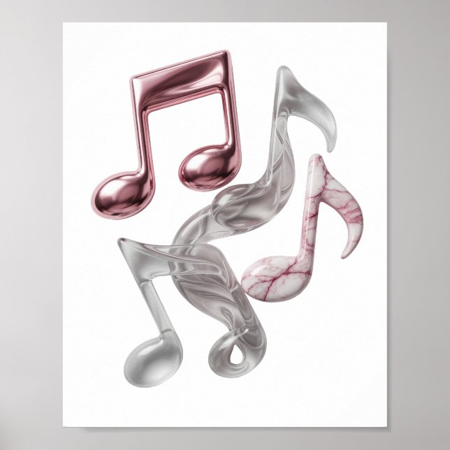 Crisp Silver MUSIC NOTES Print (Front)