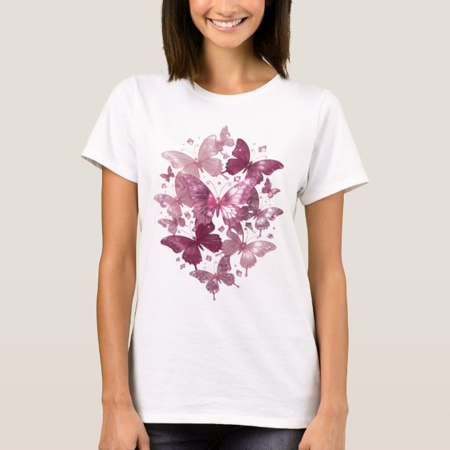 Crisp Silver PINK BUTTERFLIES Custom Tee (Front)