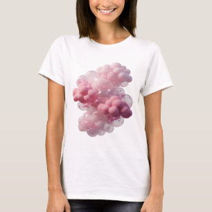 Crisp Silver PINK CLOUDS AND STARS Artistic Motif T-Shirt