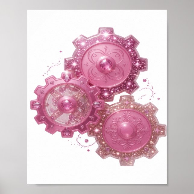 Crisp Silver PINK GEAR MACHINE Print (Front)
