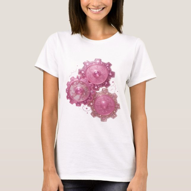 Crisp Silver PINK GEAR MACHINE Print T-Shirt (Front)